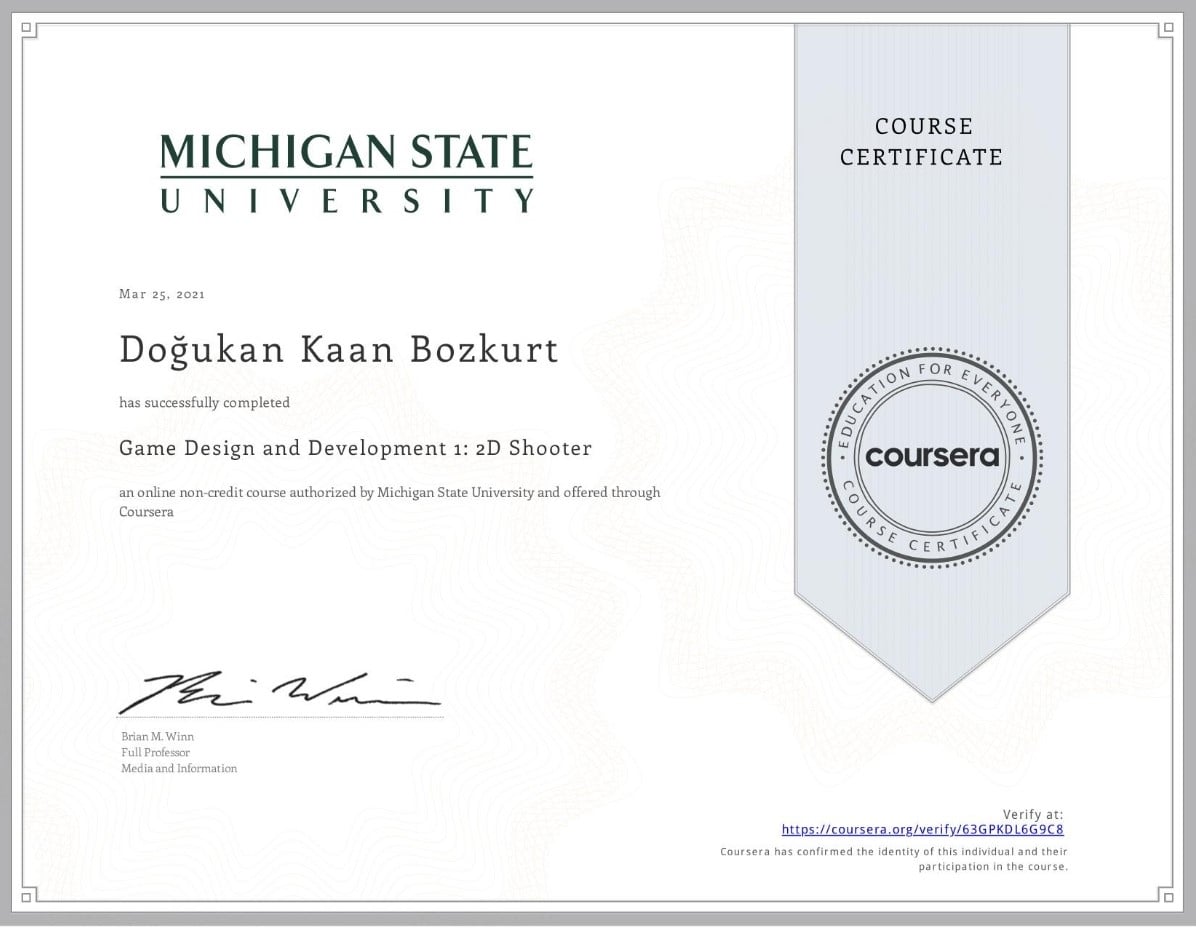 Game Design and Development certificate