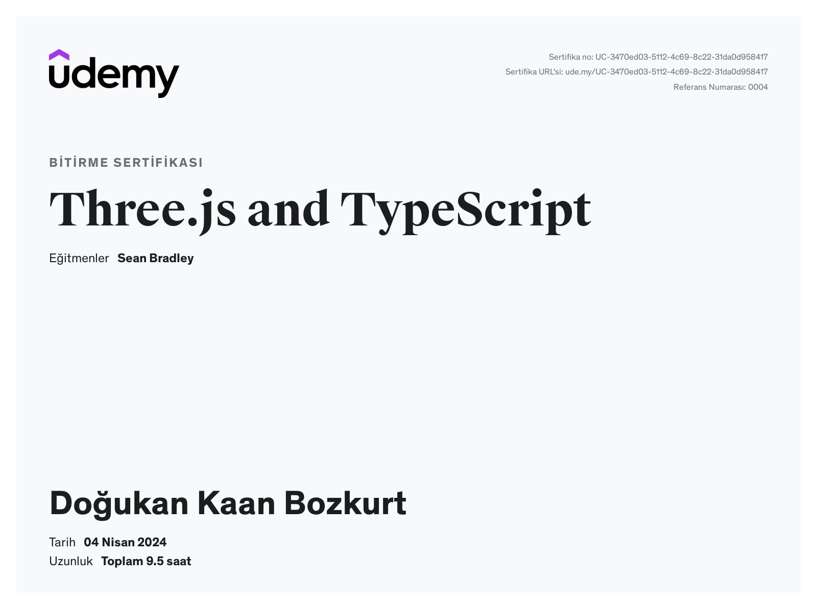 Three.js and TypeScript certificate